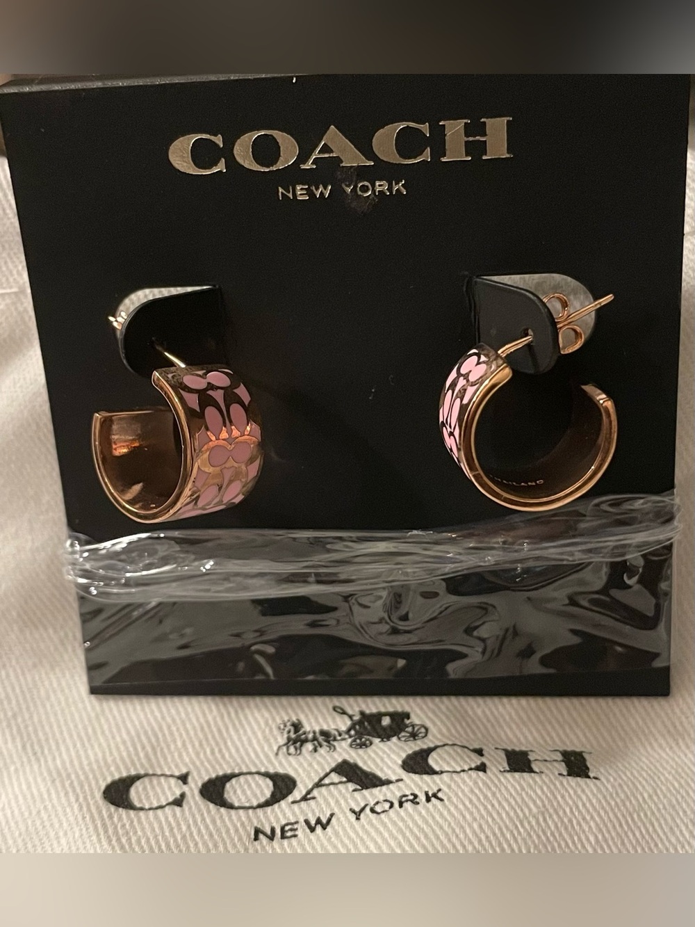 COACH Pink Enamel Signature C-Hoop Earrings